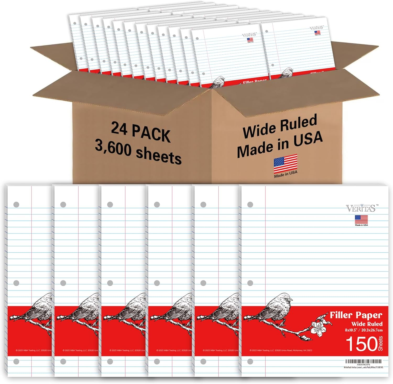 Loose Leaf Notebook Paper for 3 Ring Binders, 150 Sheets