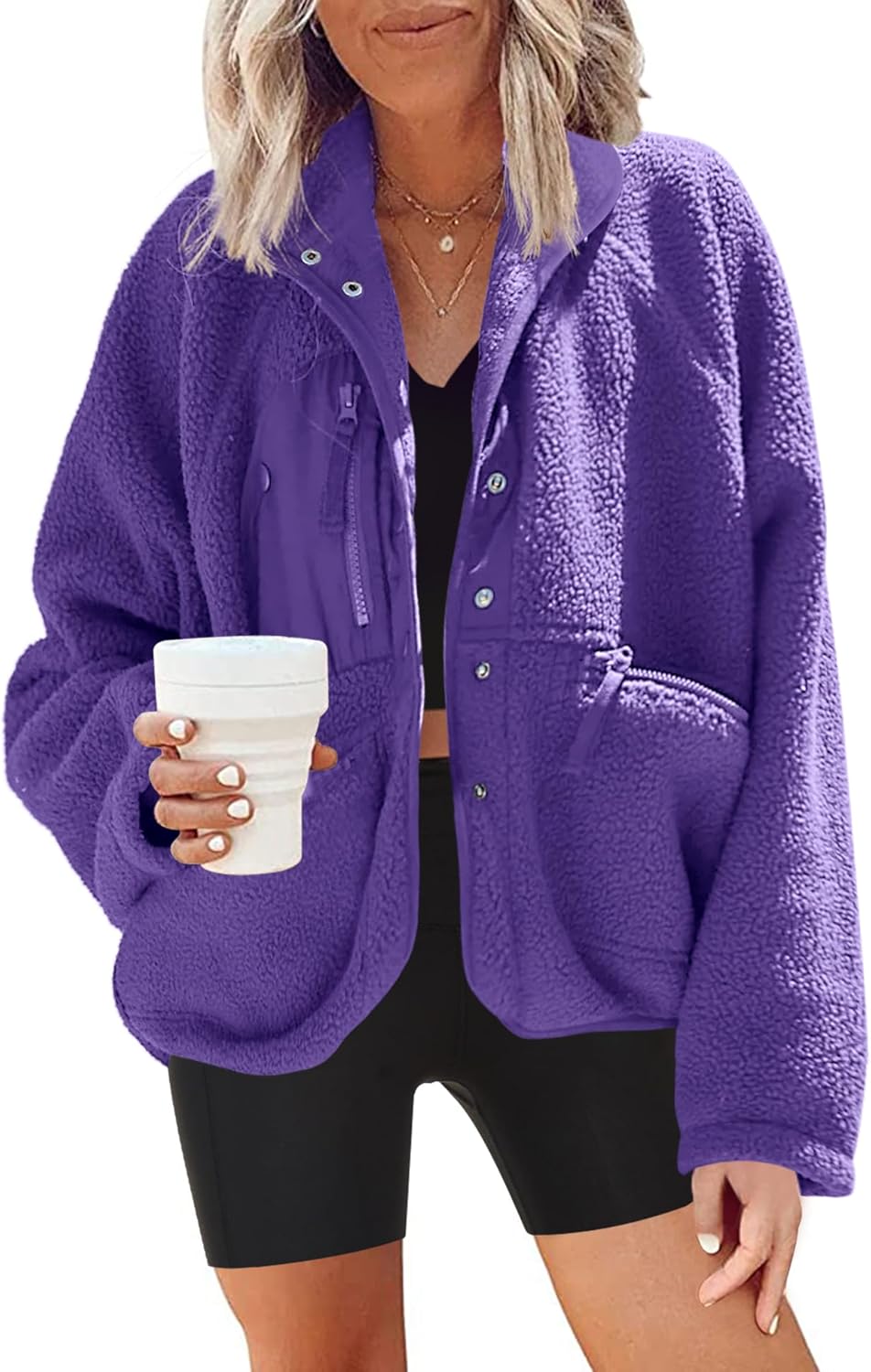 Nirovien Womens Fuzzy Fleece Jacket for Casual Winter Wear