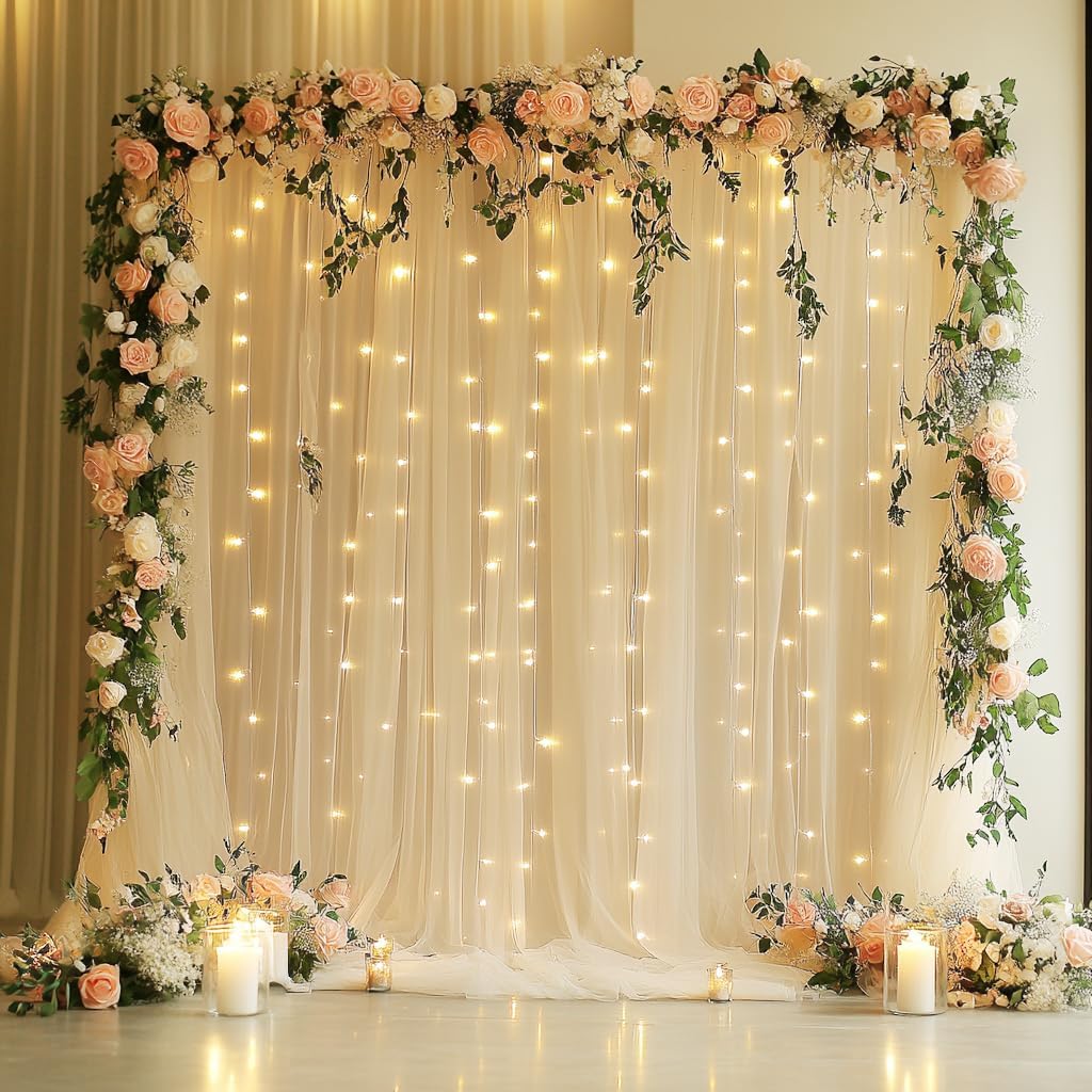 Champagne Tulle Curtains with Lights - Wedding Party Decor