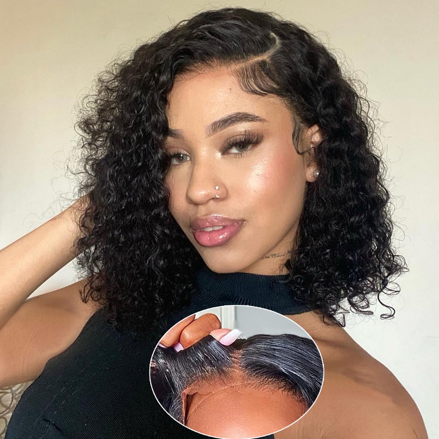 Glueless Wigs Human Hair 4x4 Lace Front Deep Wave Bob Wig