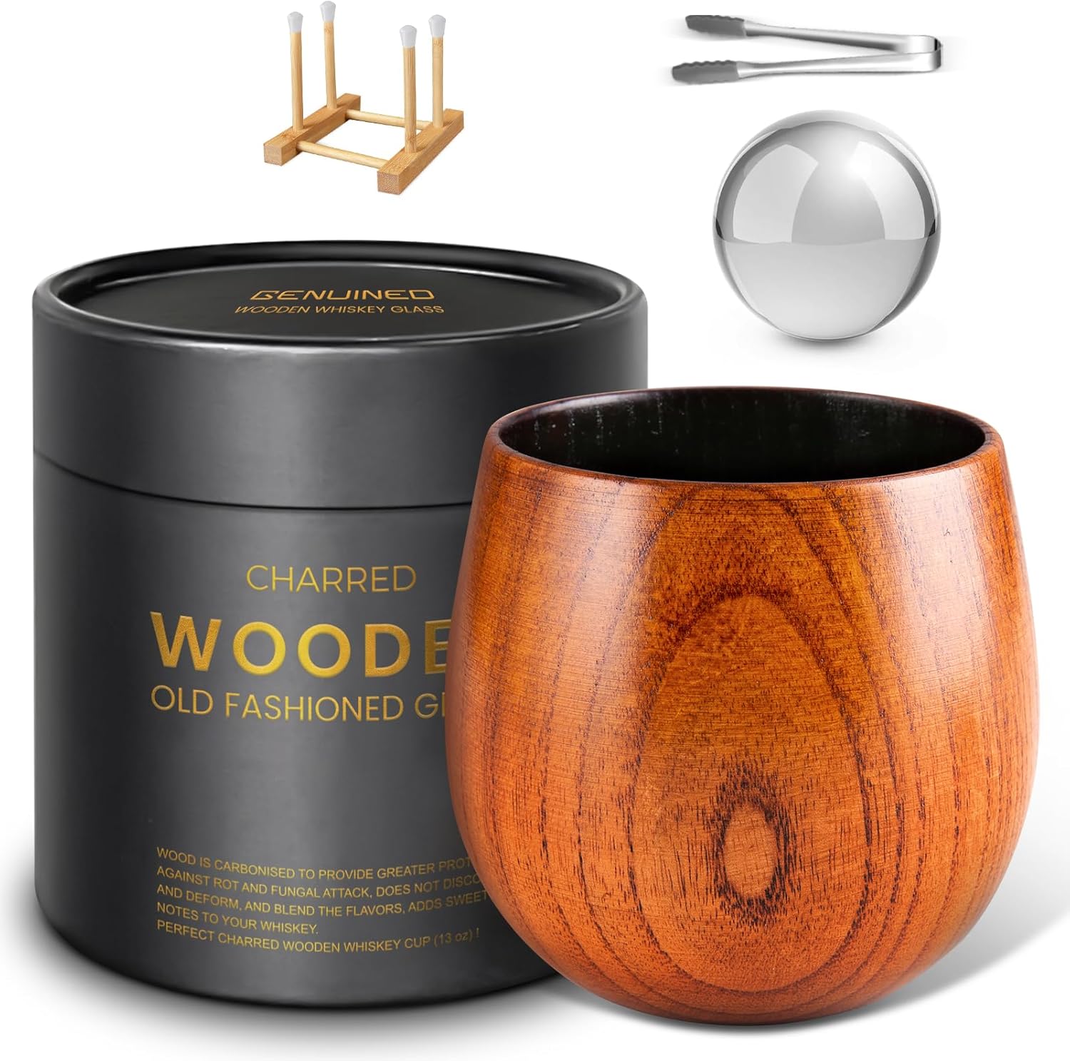 GENUINED Enlarged Charred Wooden Bourbon Drinking Glass Gift