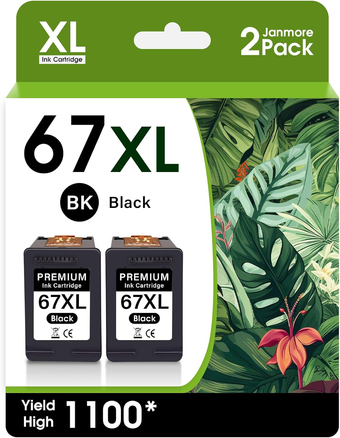 67XL Black Ink Cartridge Replacement for HP Printers - 2-Pack