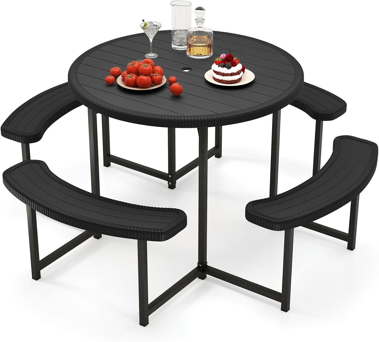 Giantex Round Picnic Table Bench Set for 4-8 Person Outdoor Use