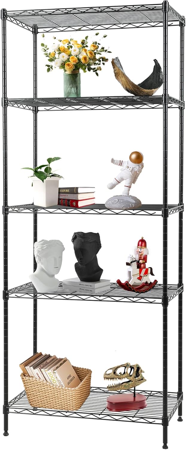 5-Tier Wire Storage Shelves for Home & Garage Organization