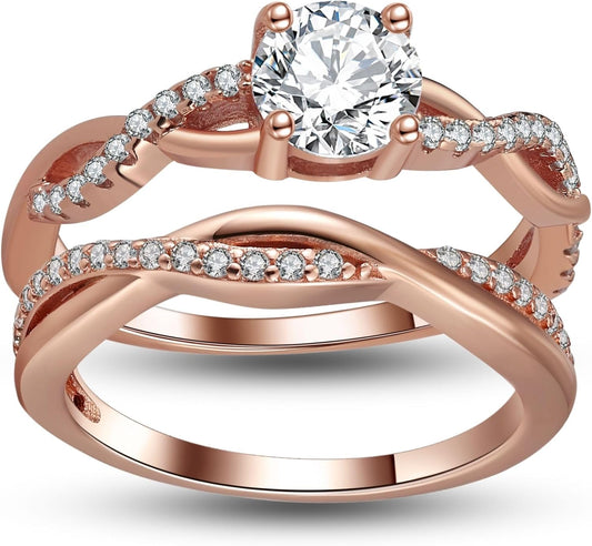 Queena CZ Wedding Ring Set for Women in 14k Gold and Silver