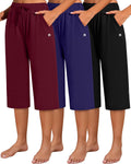 Neer Women's Capri Pants 3 Pack - Soft Wide Leg Cotton Blend Yoga