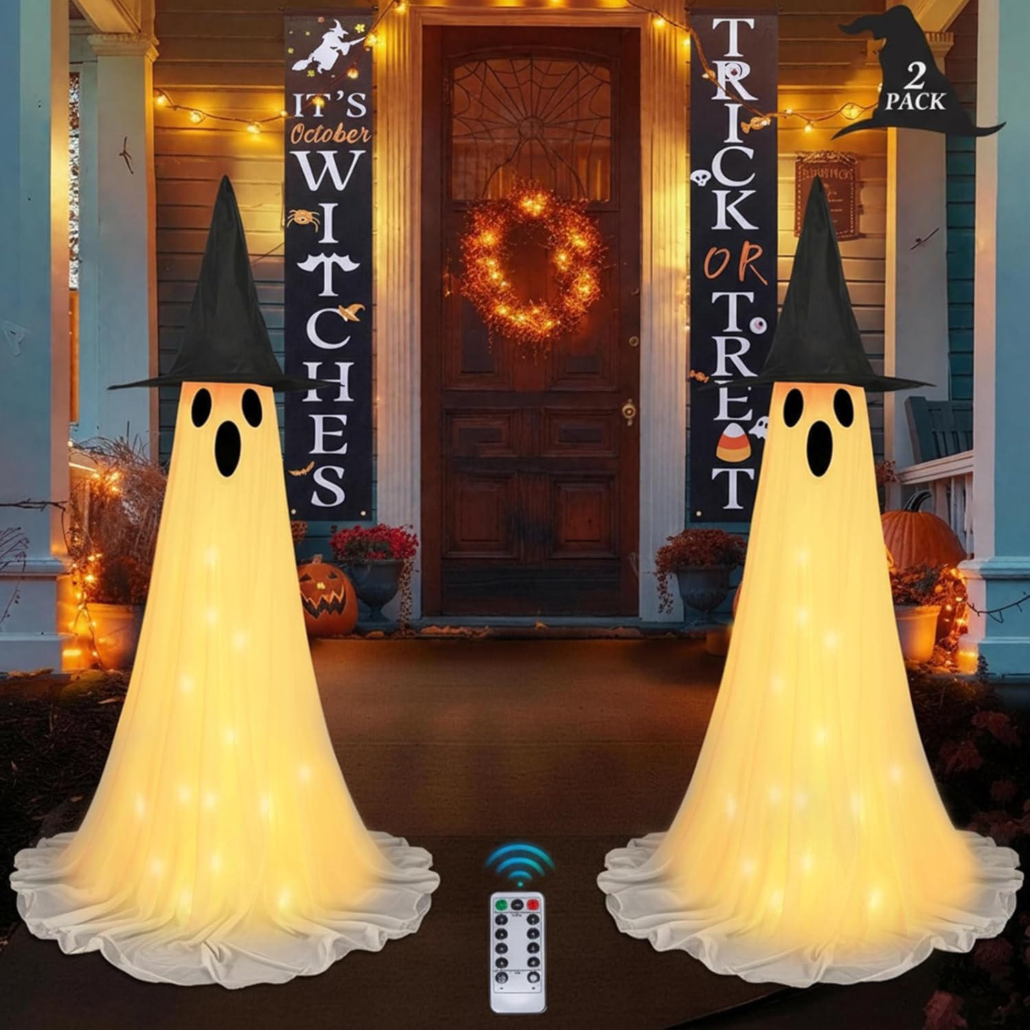 Halloween Ghosts Indoor Decoration Set with Remote Control Lights