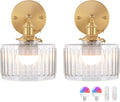 Vintage Battery Wall Sconce Set of 2 with Clear Striped Glass