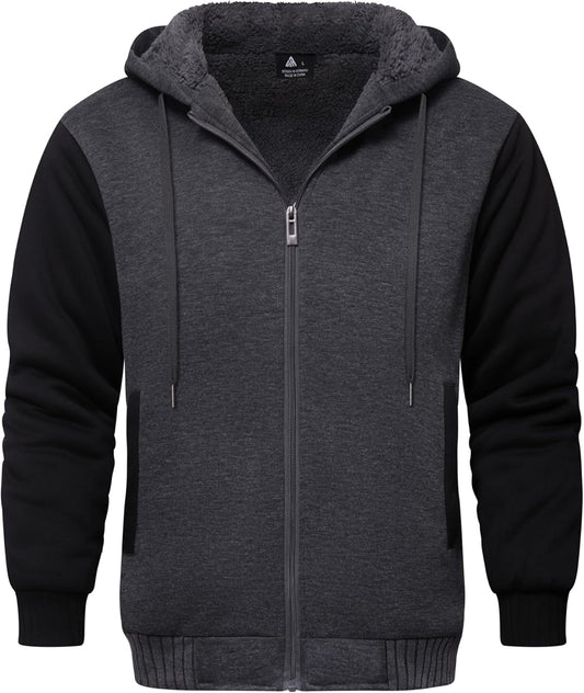 GEEK LIGHTING Mens Fleece-Lined Zip Up Hoodie for Winter Warmth
