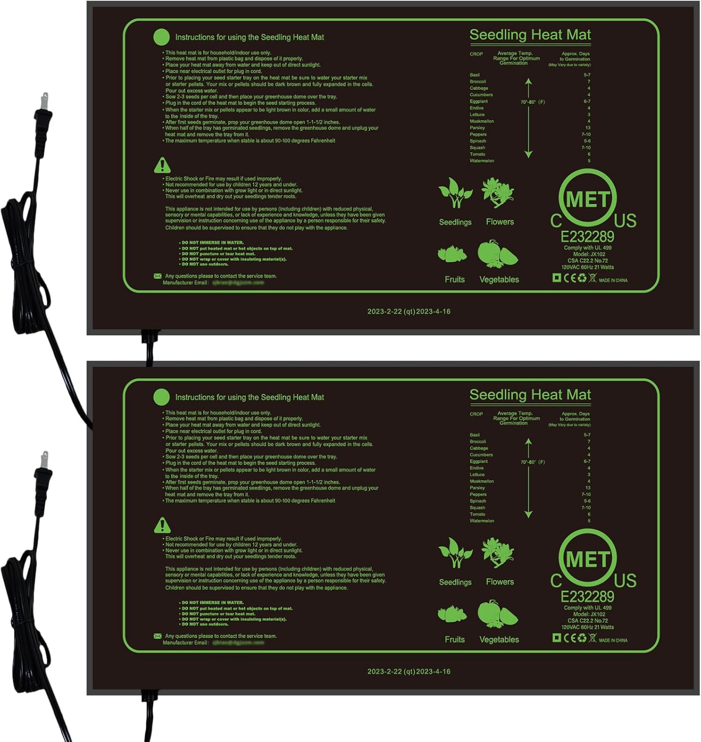 FOYOTO 2-Pack Waterproof Seedling Heat Mat Set - Faster Seed Germination!