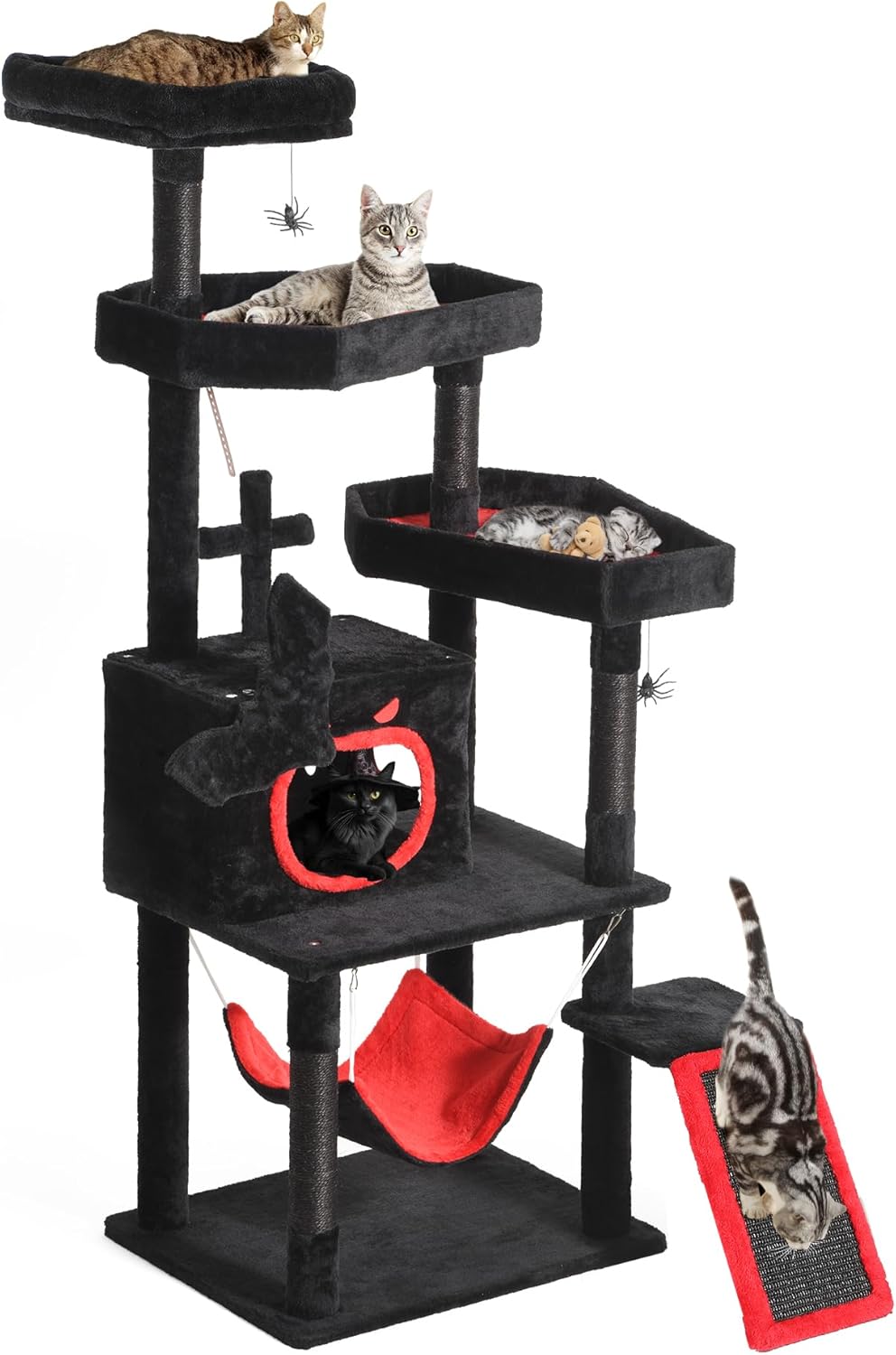 Gothic Cat Tree with Coffin Bed for Indoor Cats, 63 in Tall
