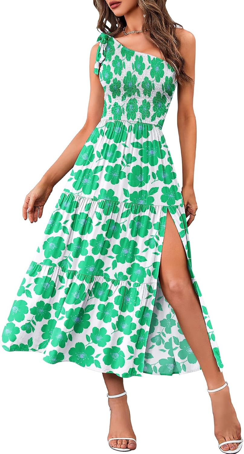 MEROKEETY Women's Summer One Shoulder Midi Dress for Parties