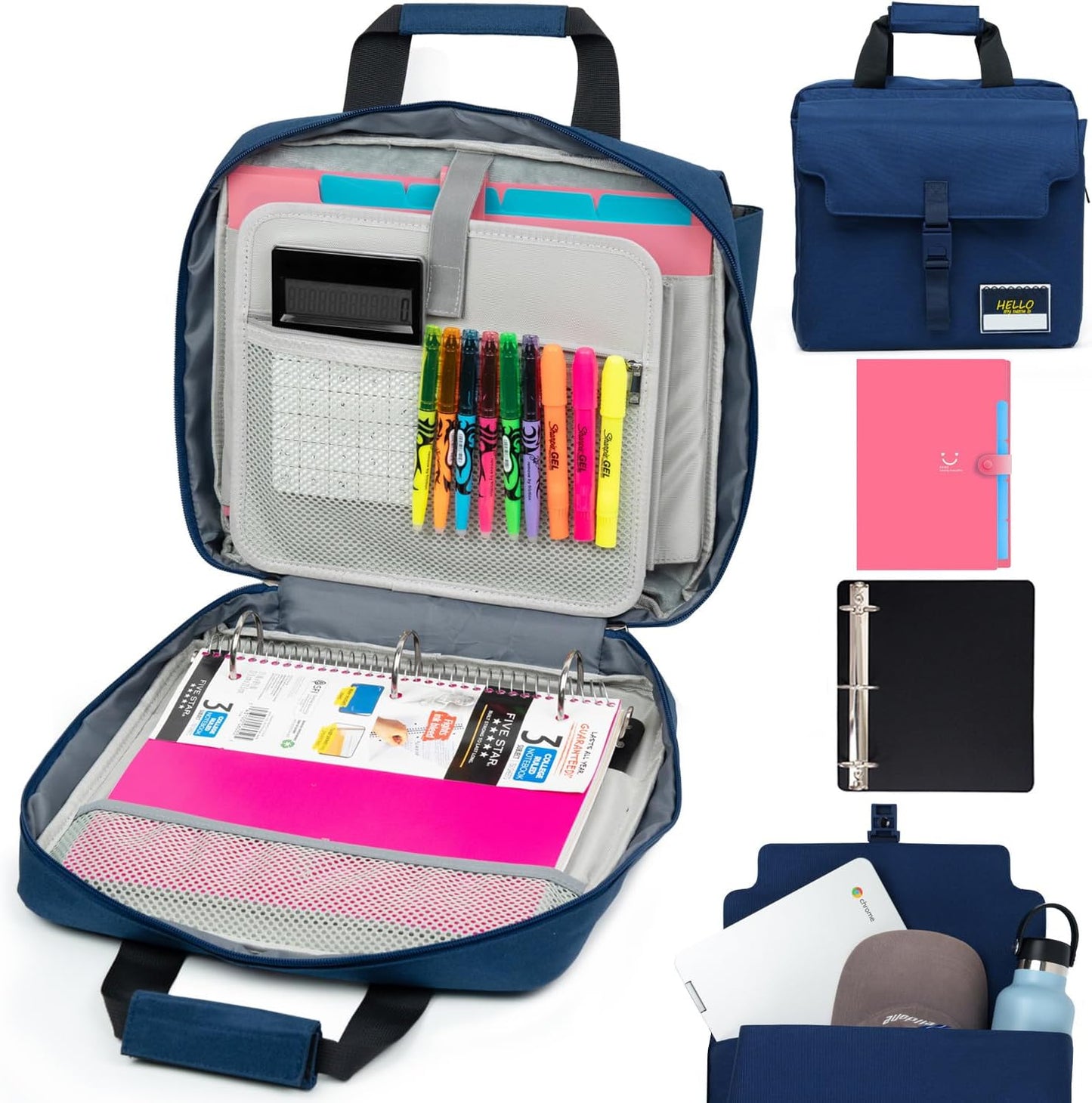3 Ring Zipper Binder Bag with Handle and Shoulder Strap
