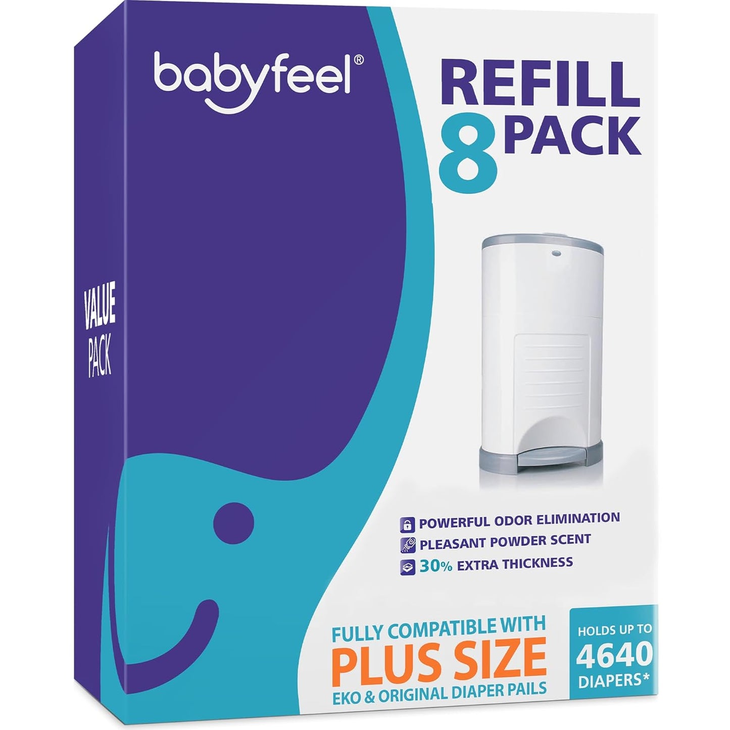DEKOR PLUS Diaper Pail Refills, 8 Pack with Fresh Powder Scent