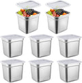 1/6 Size Hotel Steam Table Pans with Lids - 8 Pack Stainless Steel