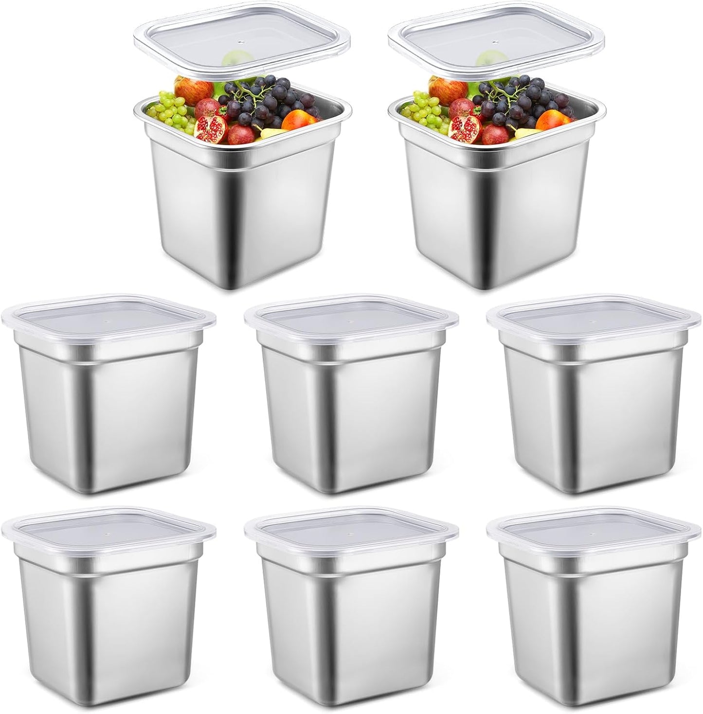8 Pcs Stainless Steel Steam Table Pans with Lids for Catering