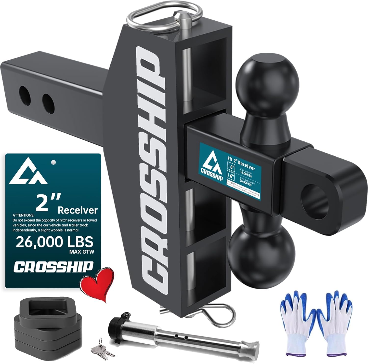 Adjustable Trailer Hitch for 2in Receiver - 26,000 LBS GTW
