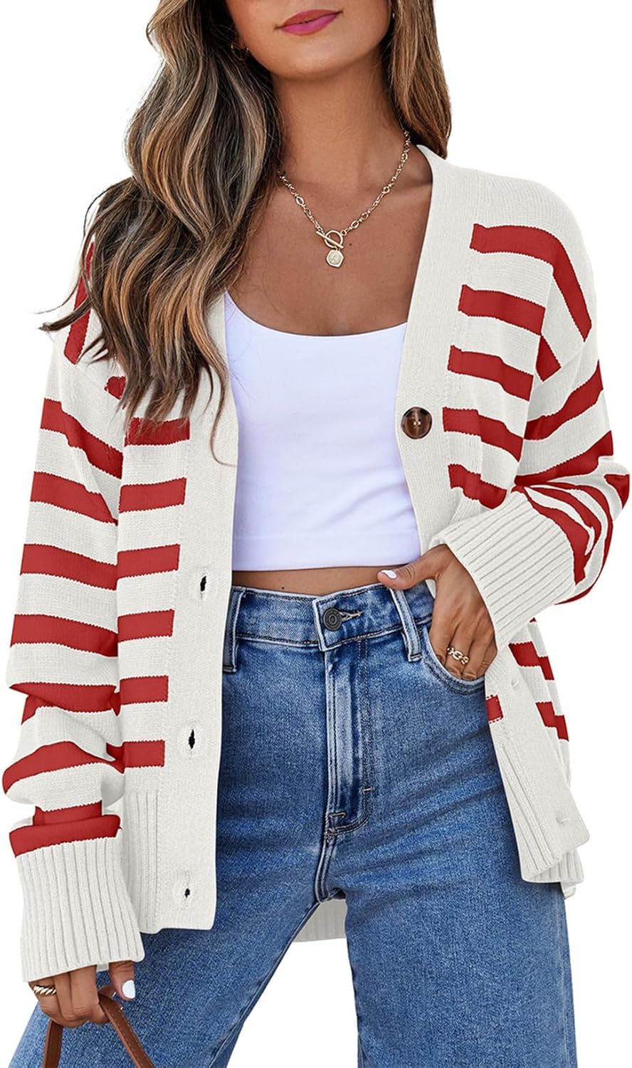 EVALESS Womens Striped Cardigan Sweaters for Stylish Comfort
