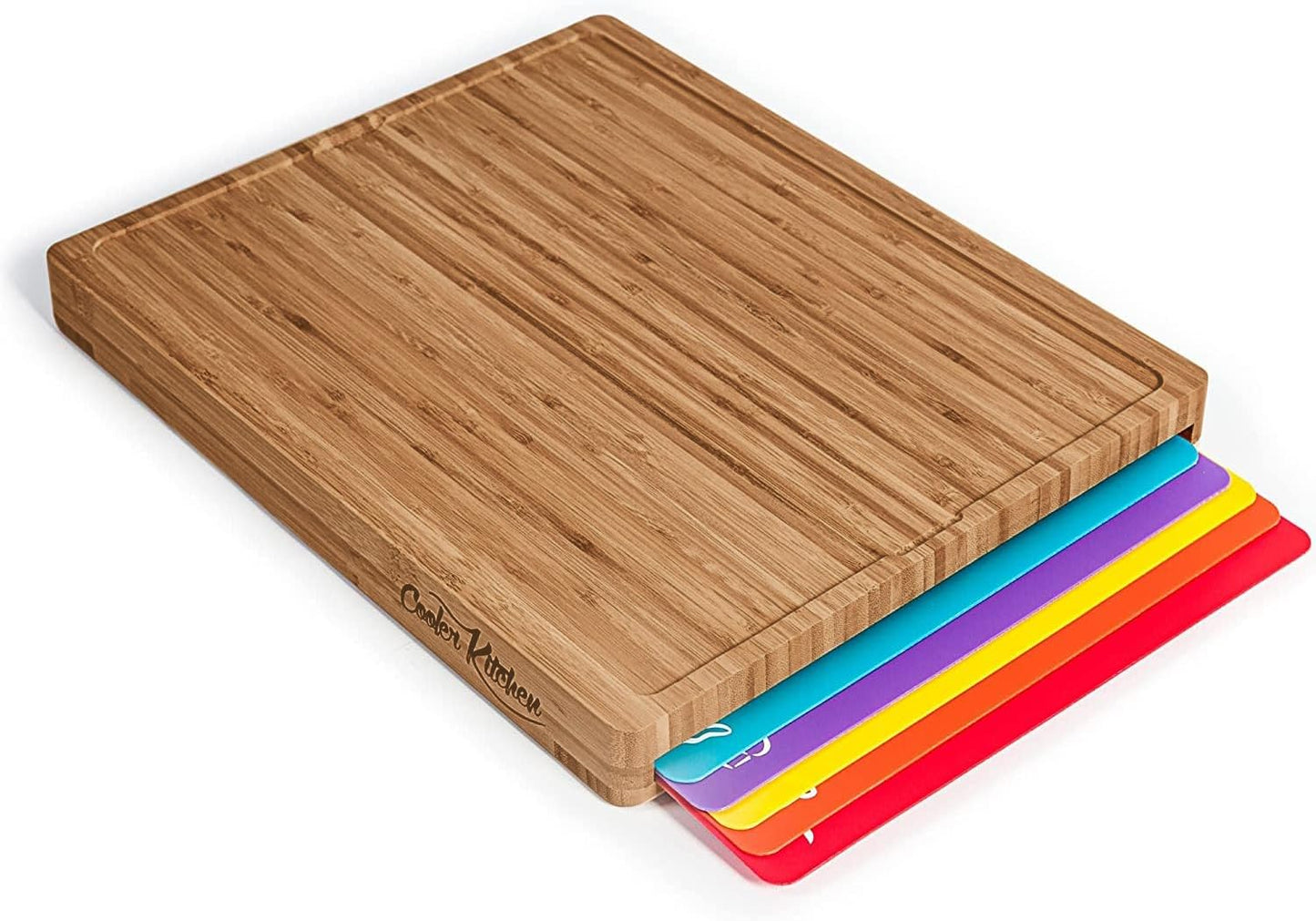 Bamboo Wood Cutting Board Set with Color Coded Chopping Mats