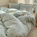 Sage Green Bedding Set Twin with Black Dots and Lace Edge