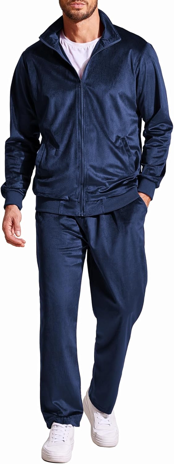 COOFANDY Mens 2 Piece Velour Tracksuit for Comfort and Style