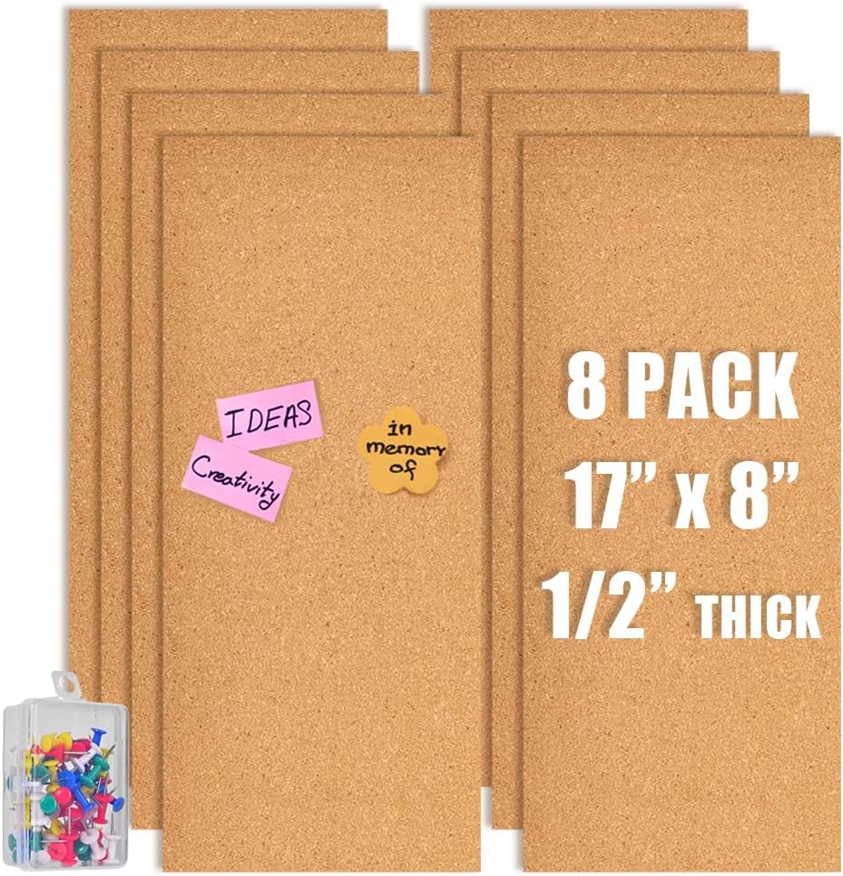 17x8 Cork Board Tiles for Home Office School Bulletin Board