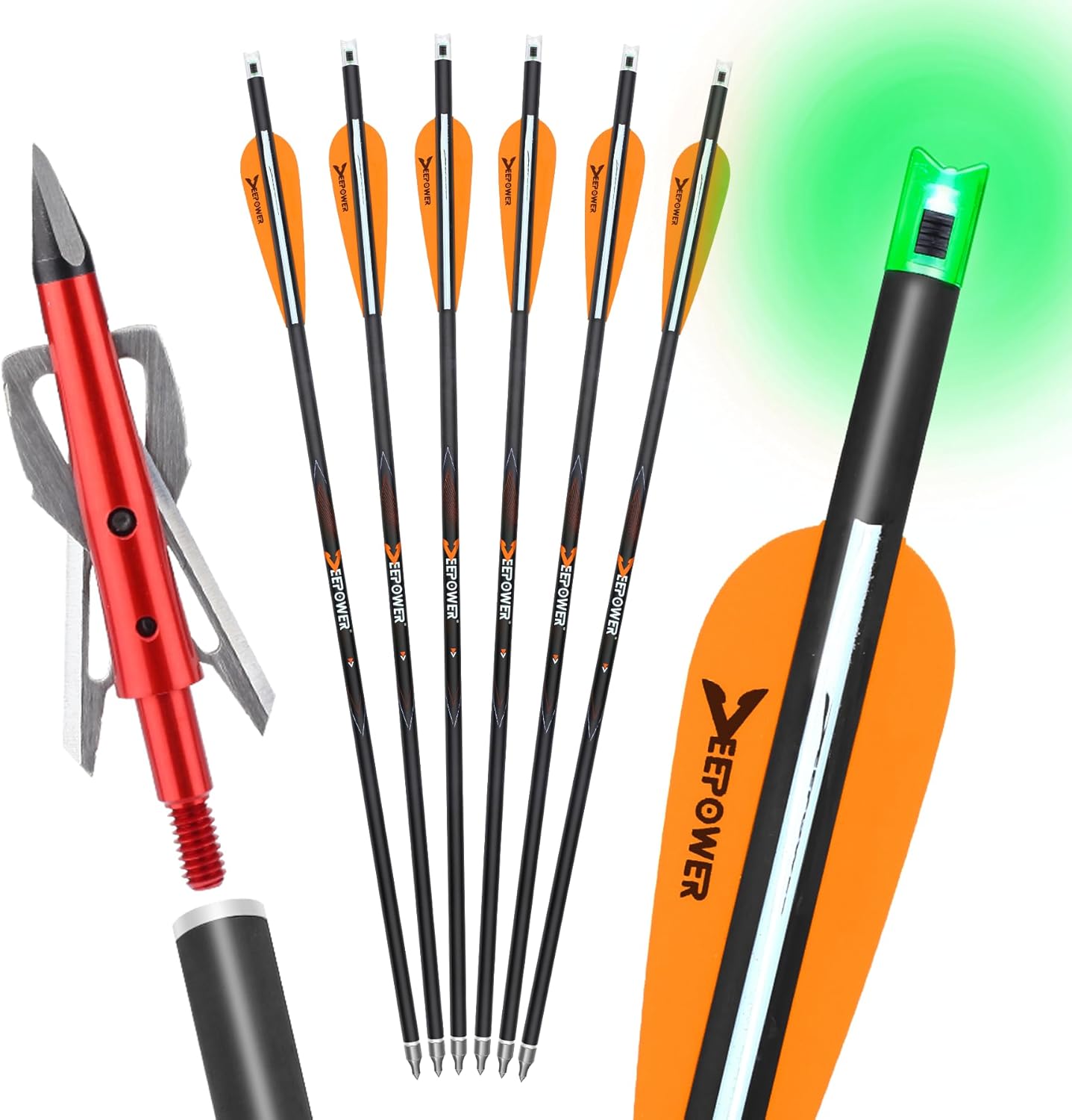 DEEPOWER 6 Pack Crossbow Bolts 20 inch with Broadheads for Hunting