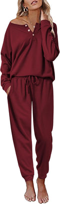 Ekouaer Pajamas Women's Waffle Knit Sleepwear Set for Comfort