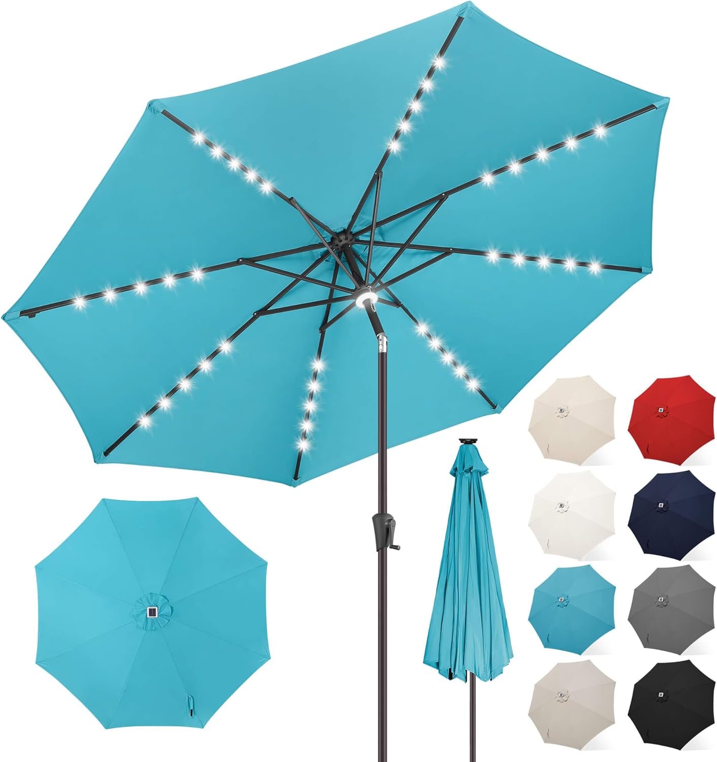 9 ft Patio Umbrella with Solar Lights for Outdoor Spaces