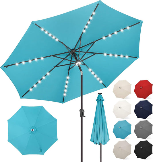9 ft Patio Umbrella with Solar Lights for Outdoor Spaces