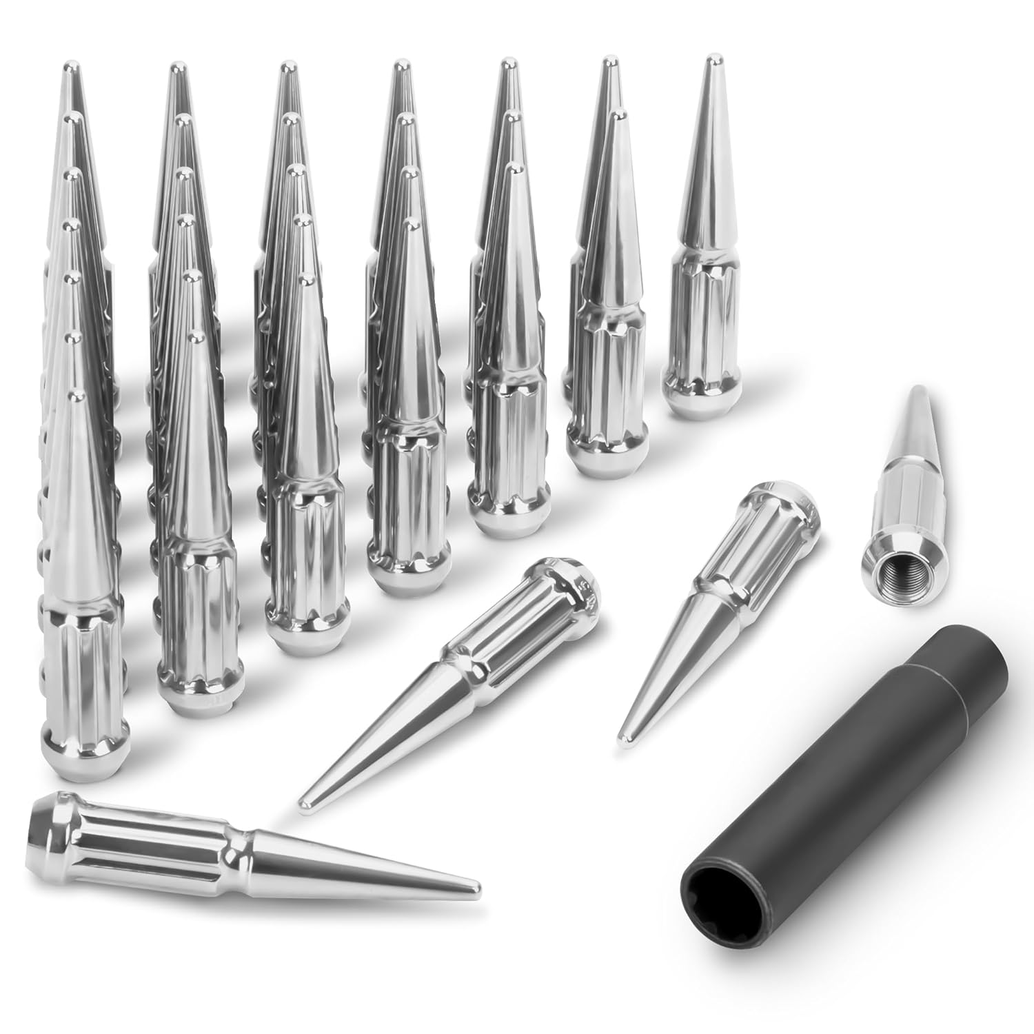 M14x1.5 Spike Lug Nuts Chrome Set for Chevy GMC Ford Ram