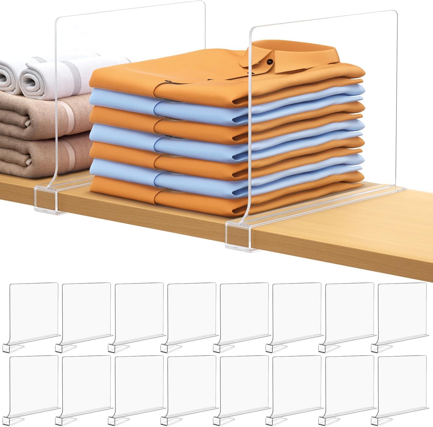 Acrylic Shelf Dividers for Closet Organization - 16 PCS Set