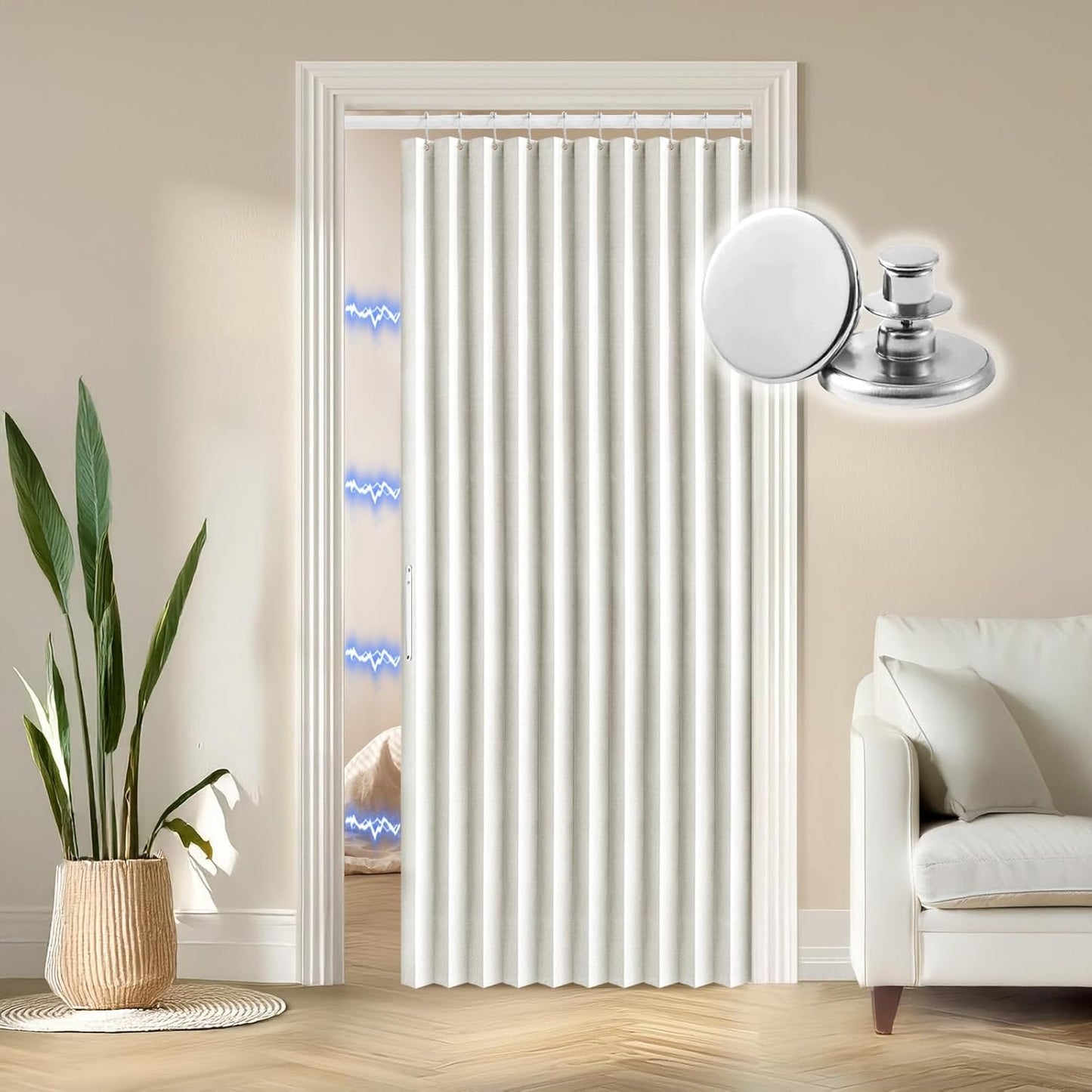 Rinhartex Blackout Accordion Magnetic Door Curtain for Privacy