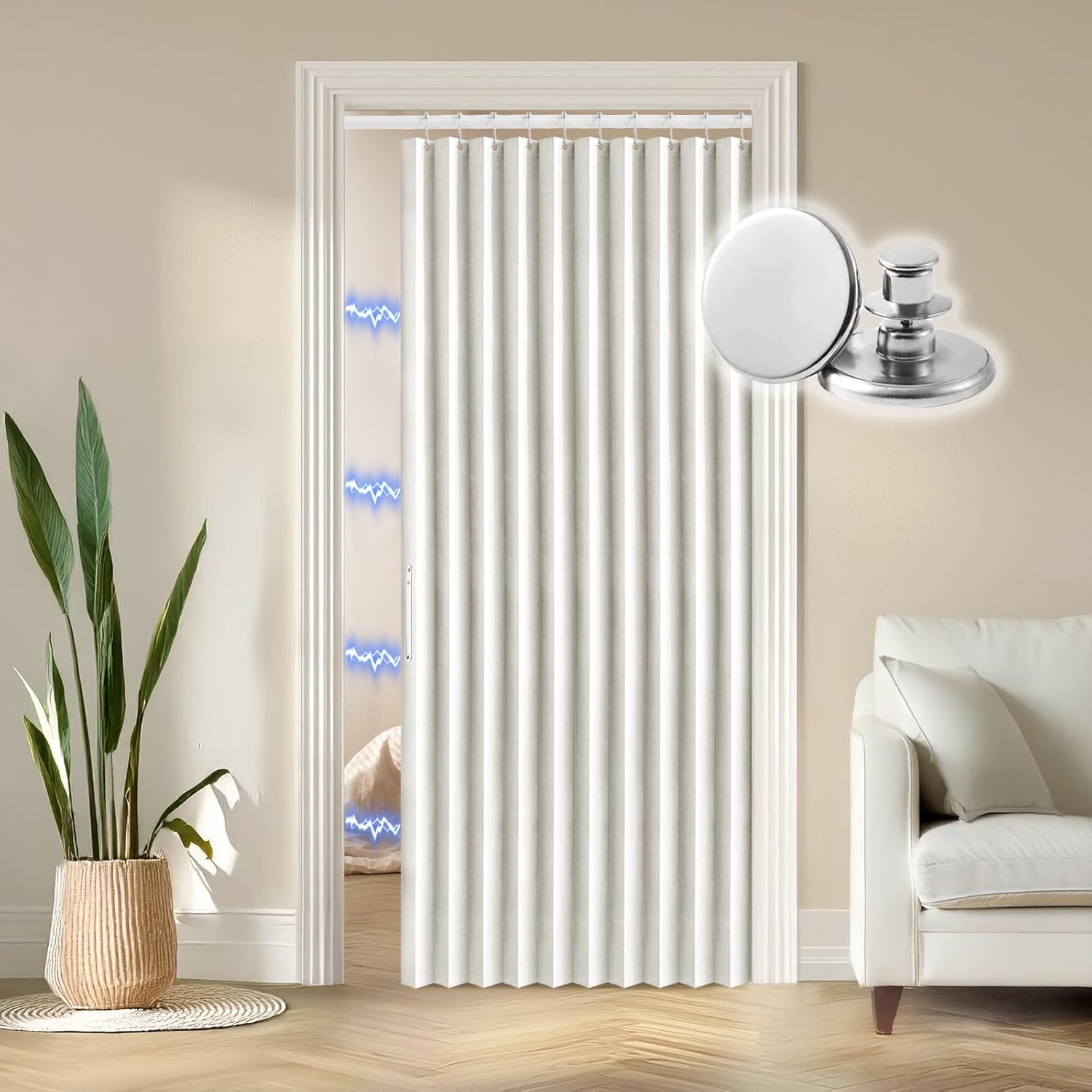Rinhartex Blackout Accordion Magnetic Door Curtain for Privacy