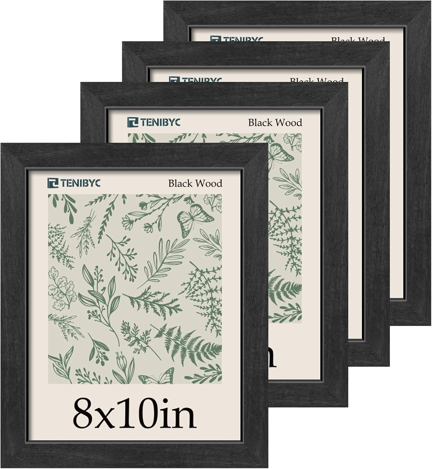 8x10 Picture Frame 4 Pack with Black Wooden Texture Design