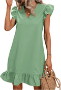 Summer Ruffle Smock Dress V Neck Cap Sleeve - Flattering (Style P3CH)