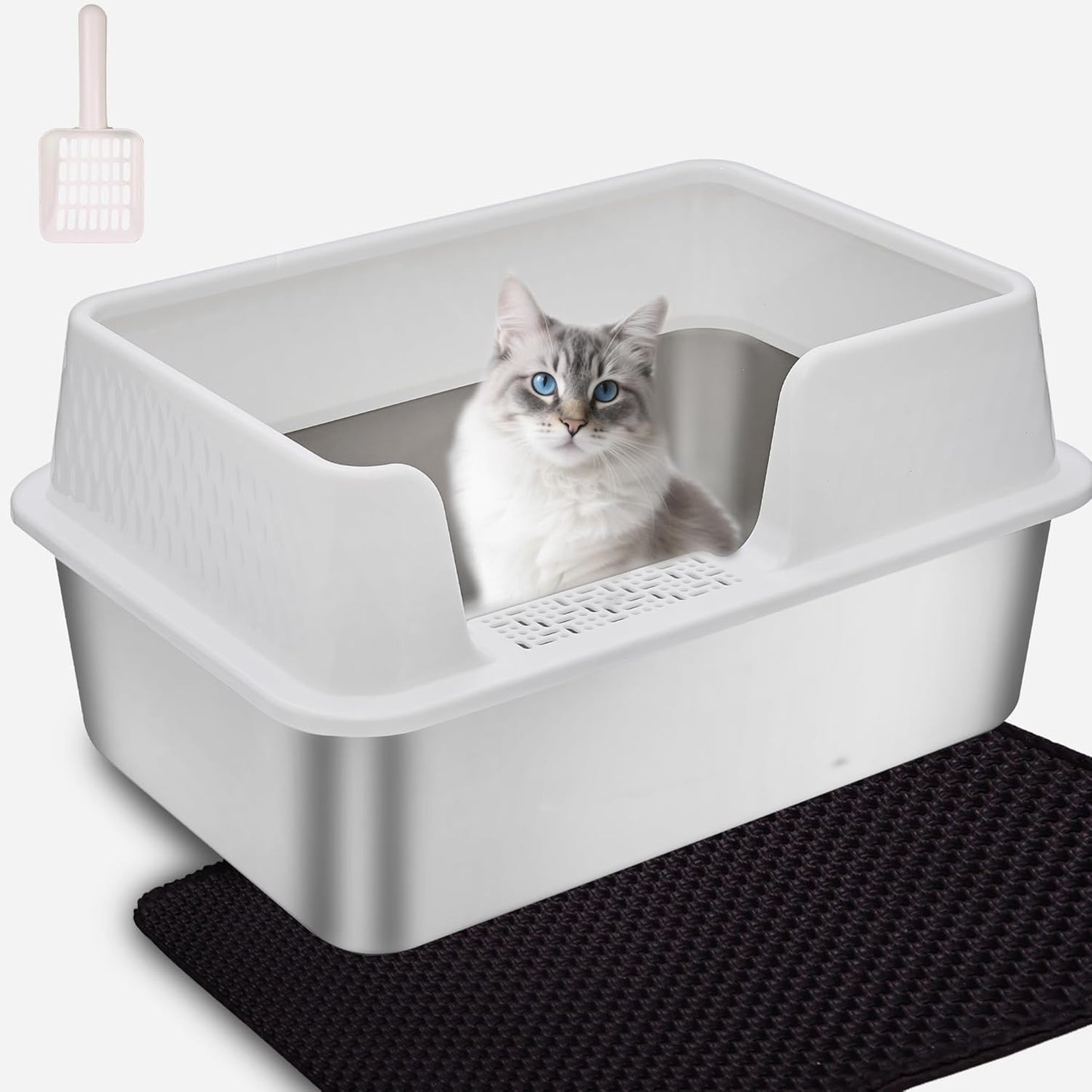 Enclosed High Sided Metal Cat Litter Box for Easy Cleaning