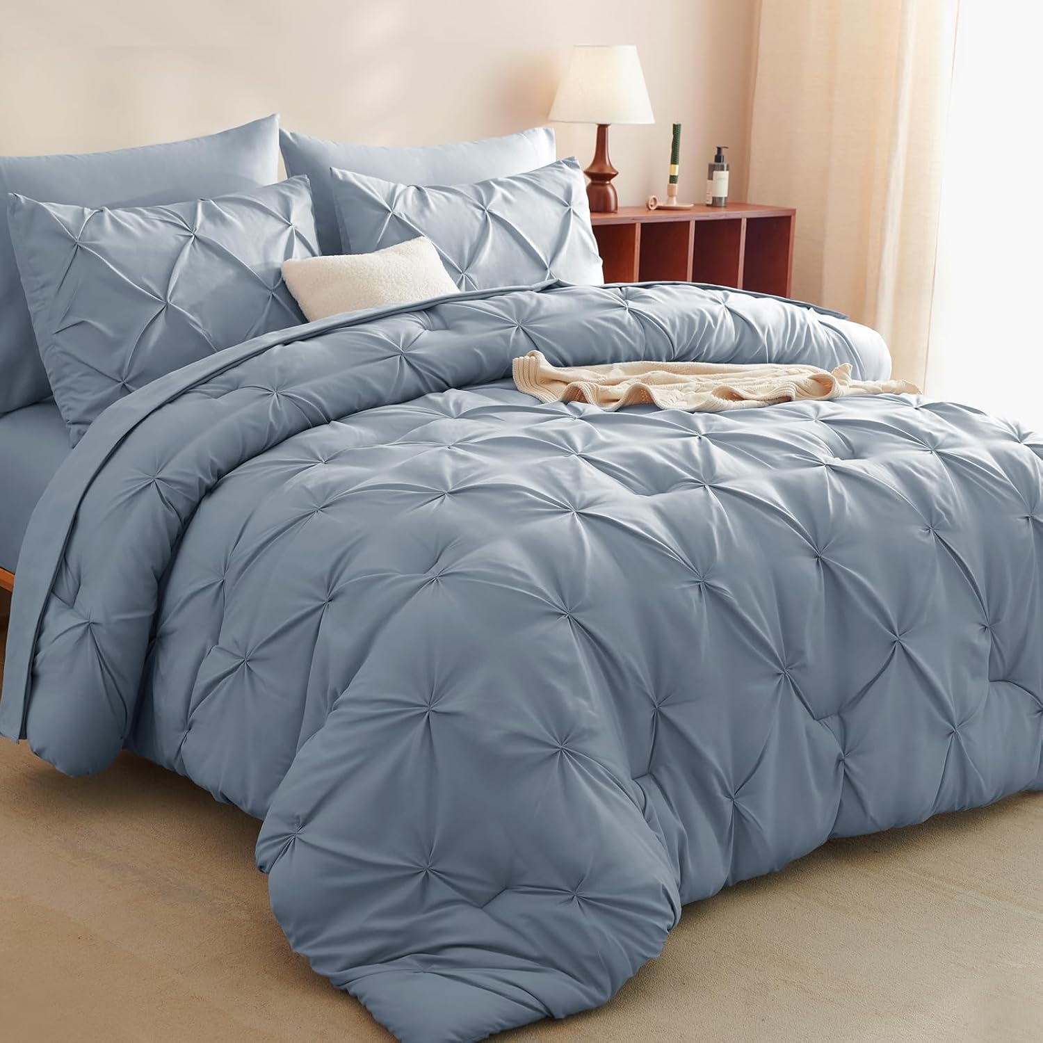 CozyLux King Size Comforter Set in Grayish Blue for Elegance
