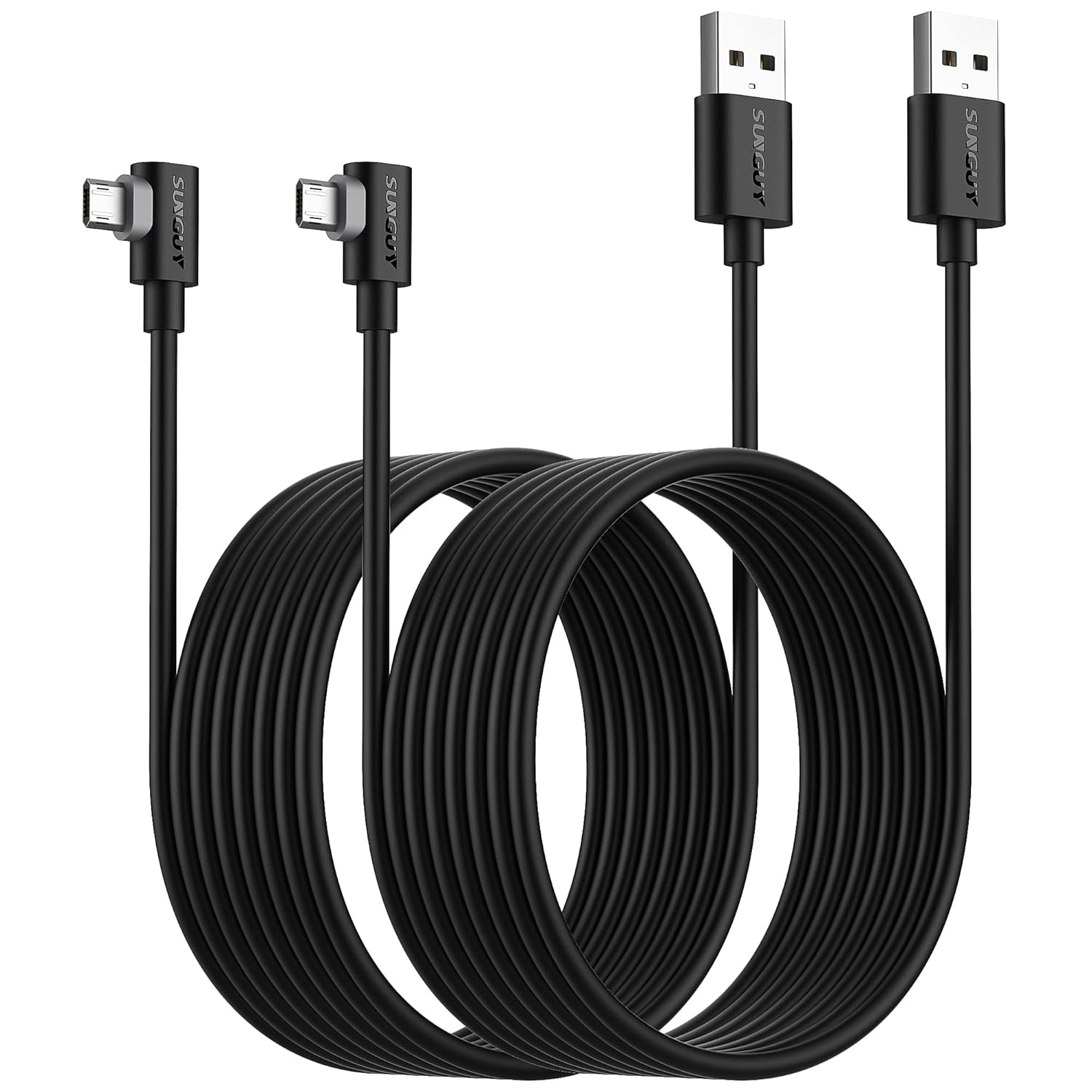 10FT 90 Micro USB Cable [2 Pack] Fast Charge Samsung LG - Black