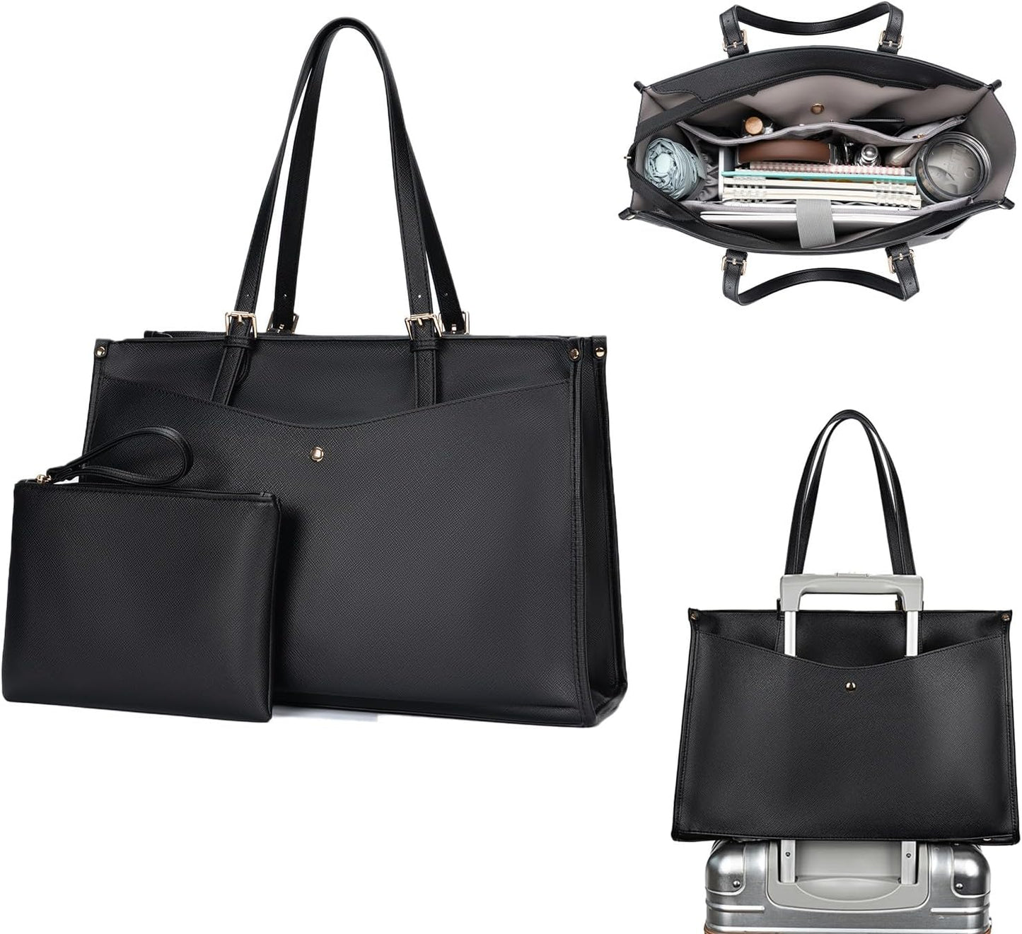 Laptop Tote Bag for Women with Multi Pockets and Cup Holder