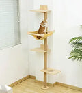 Cat Tree with Hammock Tall Wall Mounted Wood Scratching Post - Indoor
