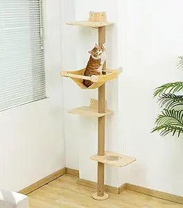 Cat Tree with Hammock - Tall Wall Mounted Scratching Post for Cats