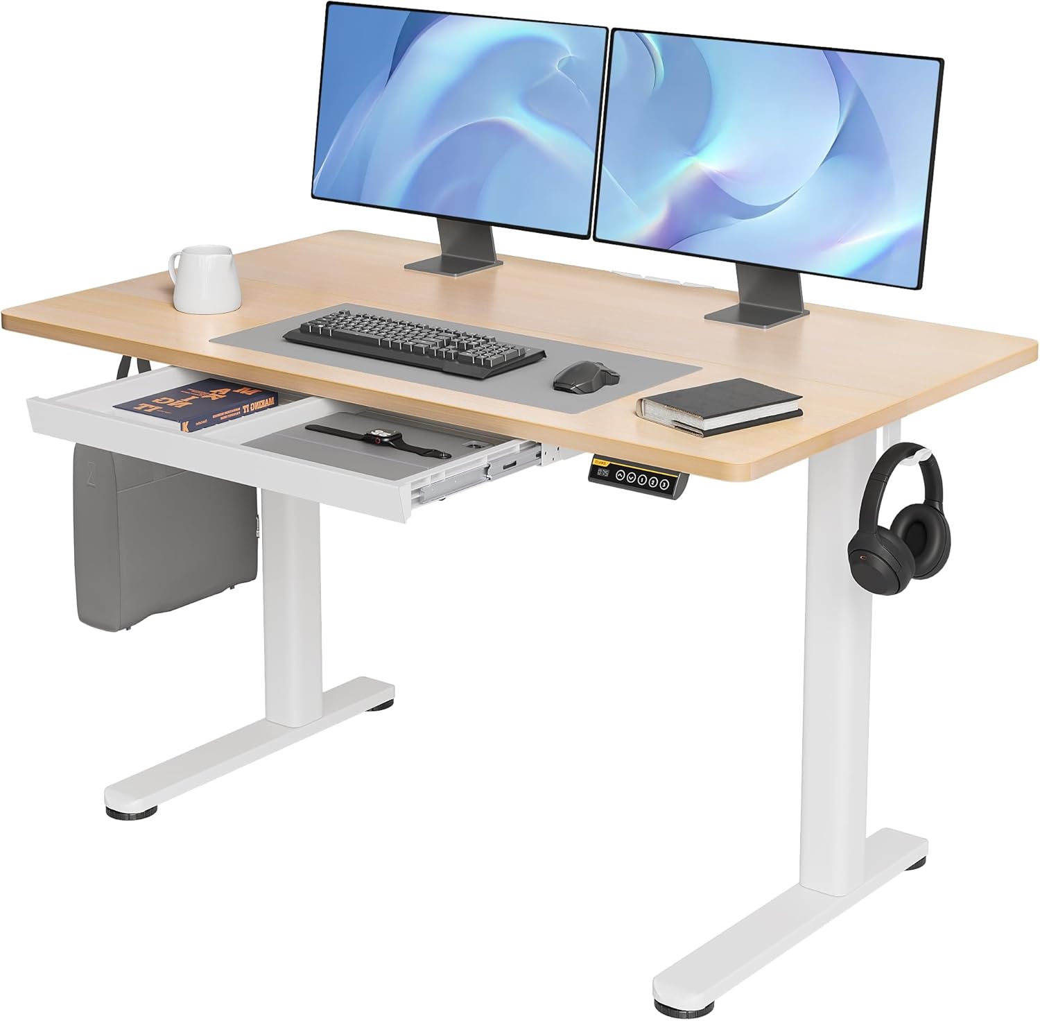 Adjustable Electric Standing Desk with Drawers
