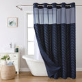 No Hook Tufted Chevron Shower Curtain with Snap-In Liner - Navy Blue
