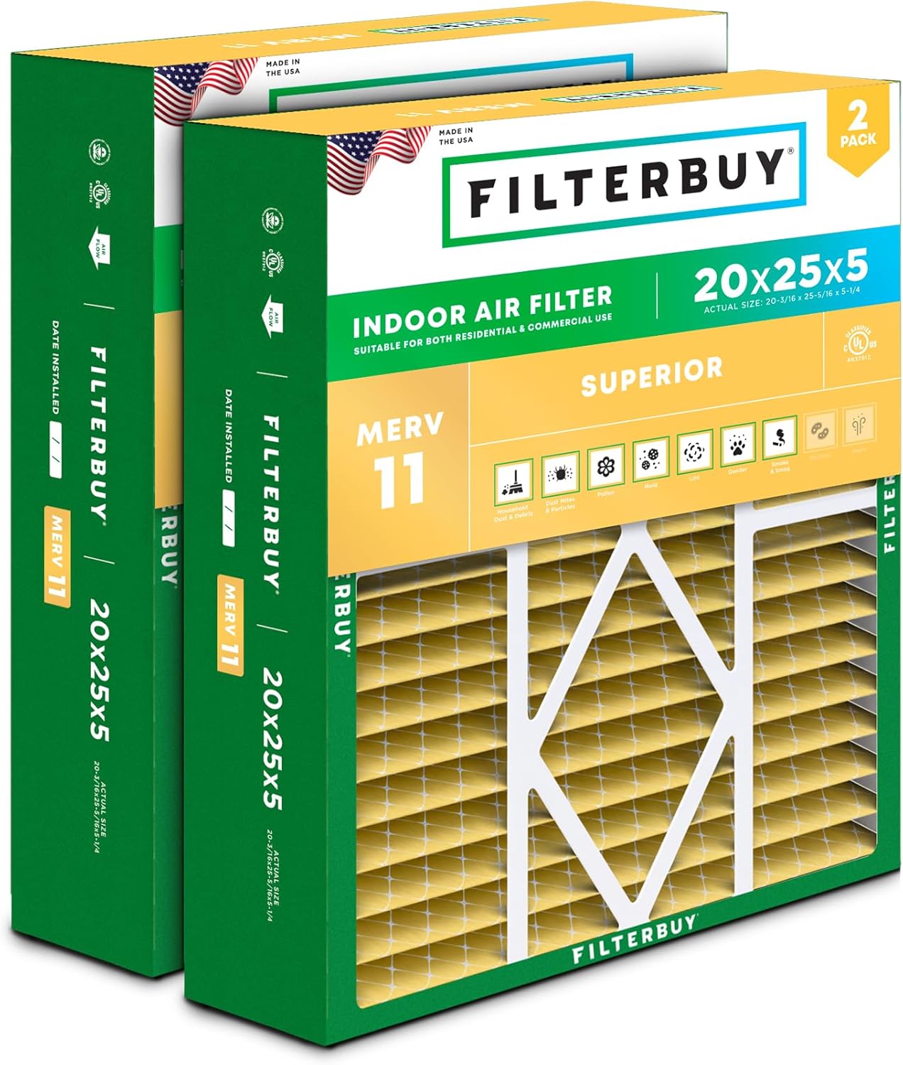 Filterbuy 20x25x5 Air Filter MERV 11 for Pet & Allergy Defense