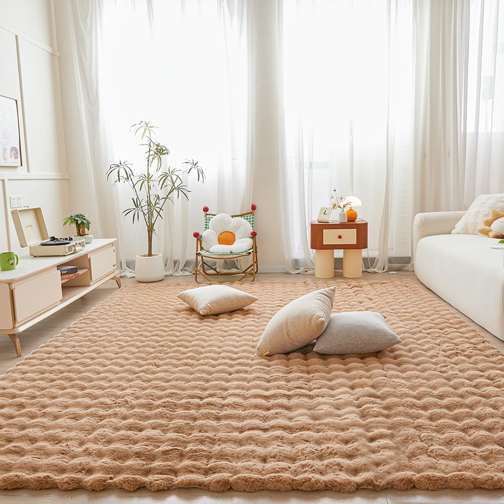 Coffee Rabbit Plush Area Rug for Bedroom Living Room Sofa