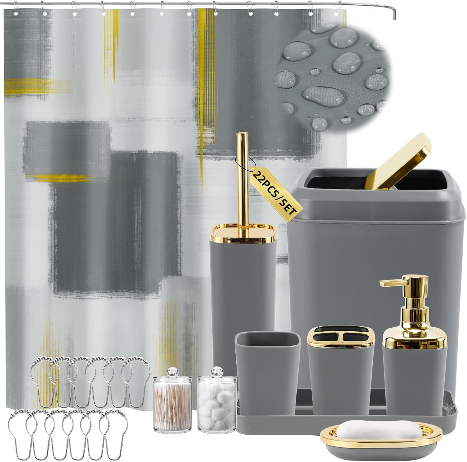 Grey Bathroom Accessories Set with Shower Curtain and More