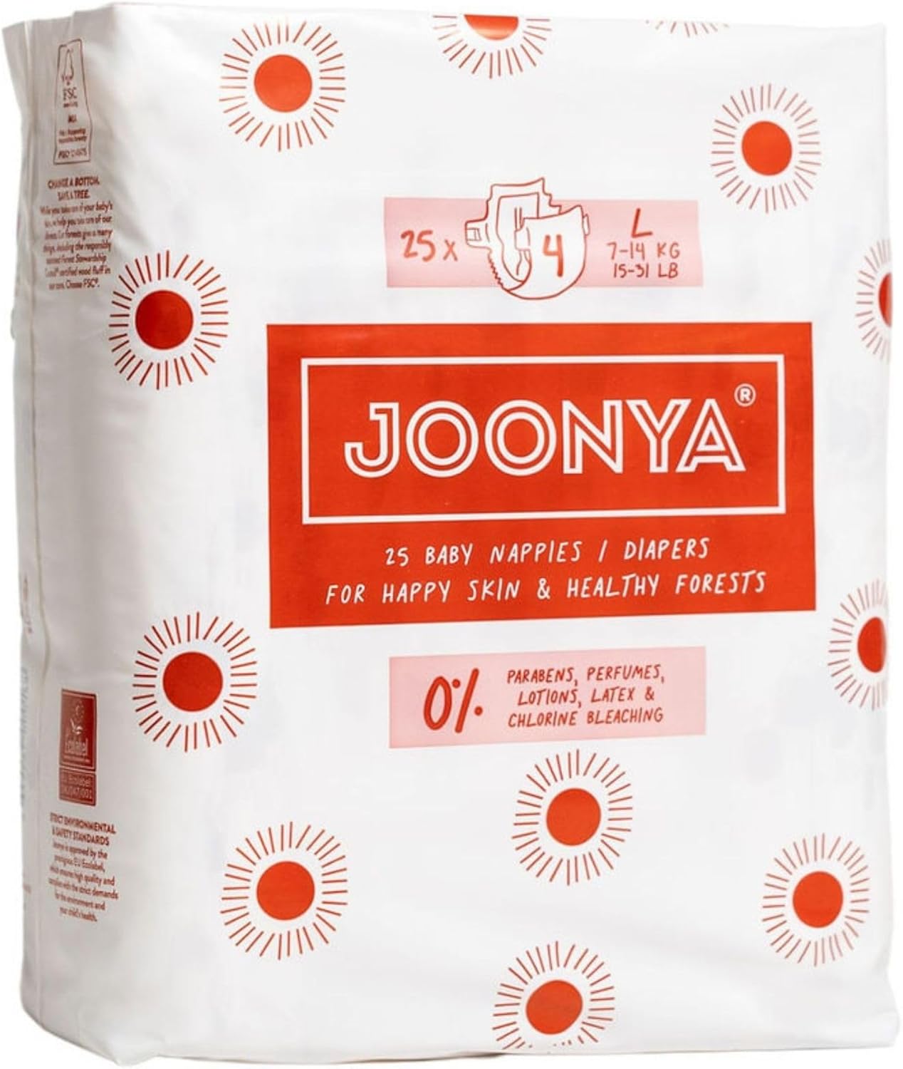 JOONYA Eco-Friendly Ultra Slim Diapers - Size 4 L - 25 Count - Overnight Protection