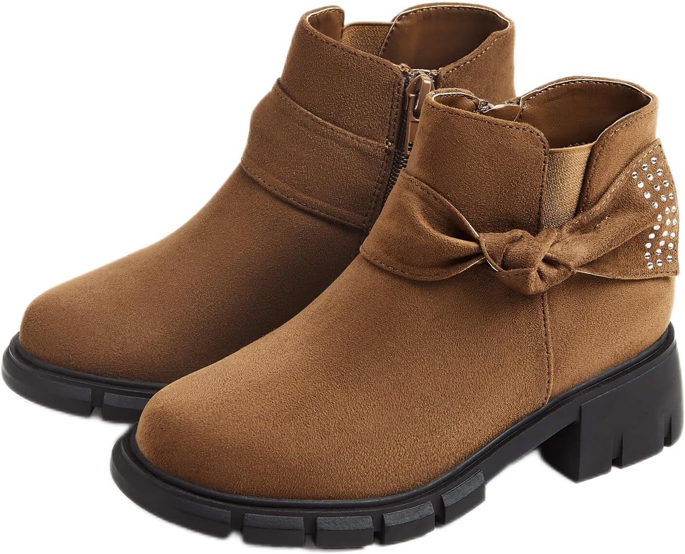 Coutgo Girls Ankle Boots with Glitter Bowknot and Zipper