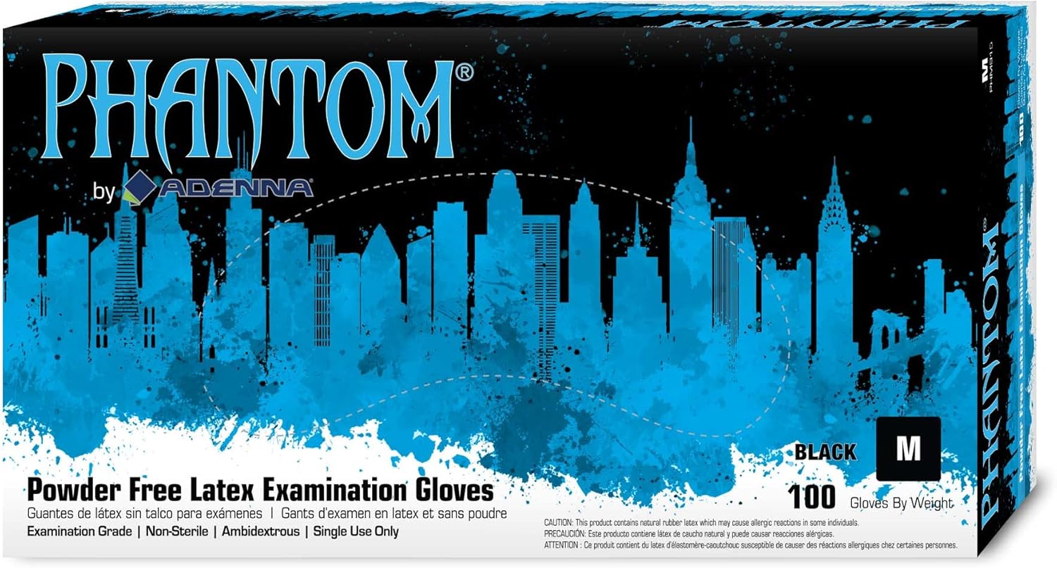 6 mil Medical Grade Latex Gloves, Black, 100/Box